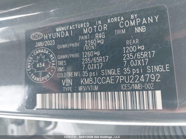 12331731 :رقم المزاد ، KM8JCCAE7PU224792 vin ، 2023 Hyundai Tucson Preferred Awd With Trend Package مزاد بيع
