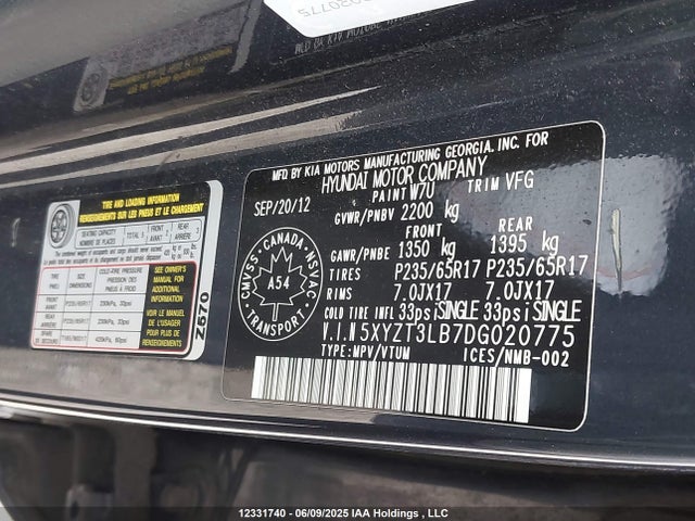 Aukcja sprzedaży 2013 Hyundai Santa Fe Sport, vin: 5XYZT3LB7DG020775, numer aukcji: 12331740
