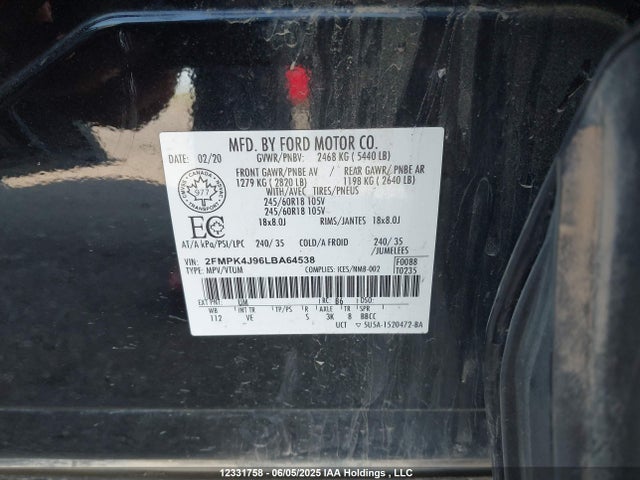 2FMPK4J96LBA64538 Ford 2.0l gtdi w/premium fuel