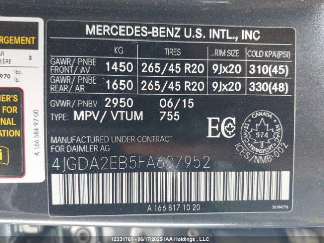 4JGDA2EB5FA607952 Mercedes-Benz Ml-Class