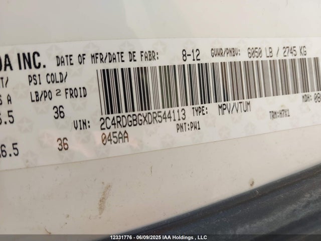 Aukcja sprzedaży 2013 Dodge Grand Caravan, vin: 2C4RDGBGXDR544113, numer aukcji: 12331776