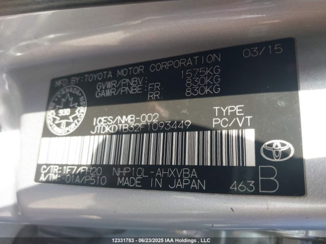 JTDKDTB32F1093449 Toyota 1nz-fxe+1lm