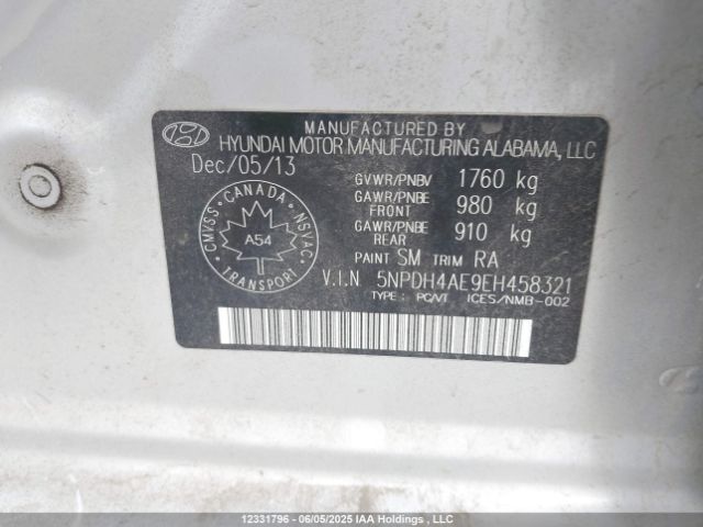 5NPDH4AE9EH458321 Hyundai Elantra