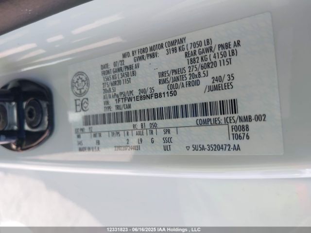 1FTFW1E89NFB81150 Ford F-150 Xlt