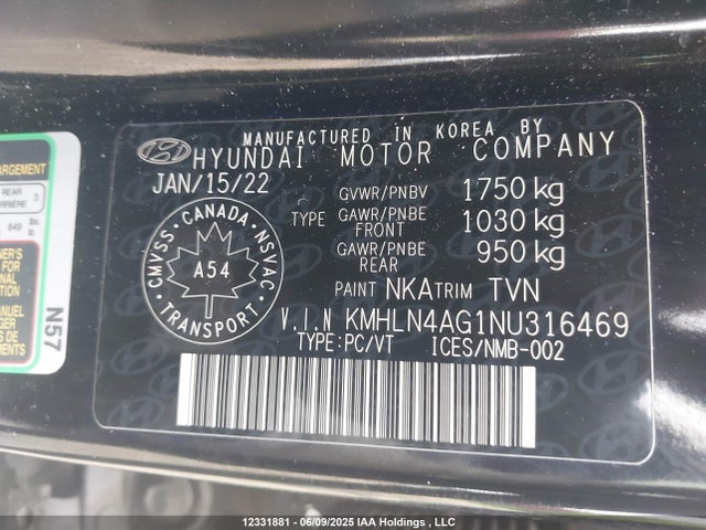 12331881 :رقم المزاد ، KMHLN4AG1NU316469 vin ، 2022 Hyundai Elantra Ultimate Ivt With Tech Package With Two-tone Interior مزاد بيع