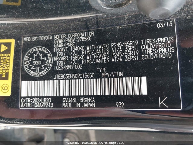 Продаж на аукціоні авто 2013 Toyota Highlander Hybrid Hybrid, vin: JTEBC3EH5D2015650, номер лоту: 12331882