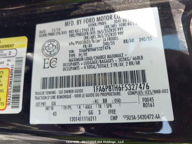 1FA6P8TH6F5327476 Ford 2015
