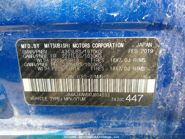 JA4AJ4AW5KU604533 Mitsubishi mivec