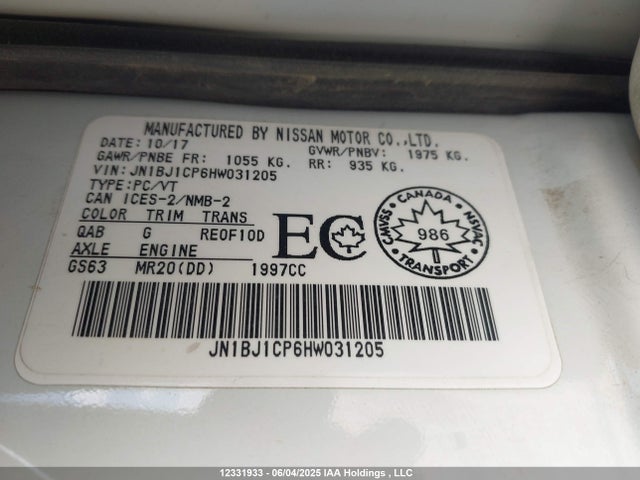 JN1BJ1CP6HW031205 Nissan 2017