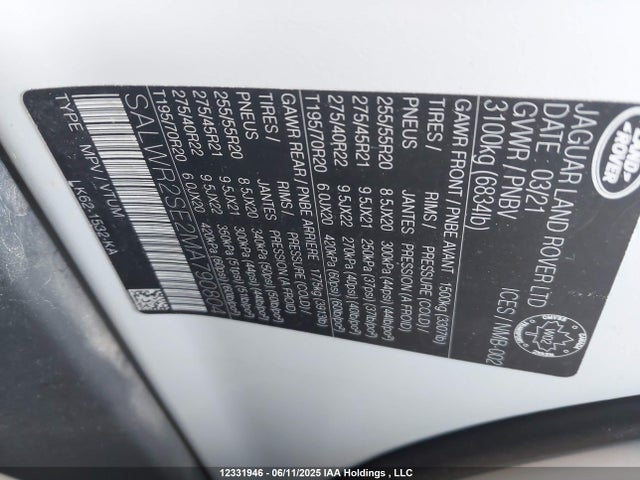 Land Rover aj133 s/c 2021 SALWR2SE2MA790804 Image 9