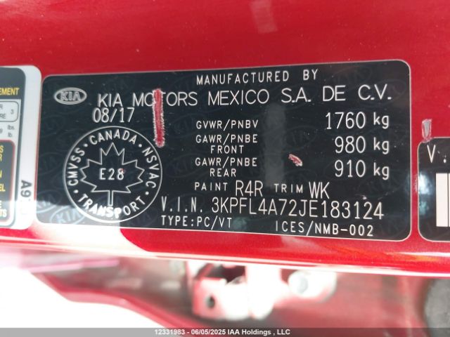 3KPFL4A72JE183124 KIA mpi nu
