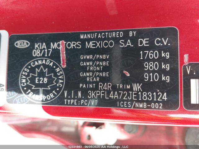 3KPFL4A72JE183124 KIA mpi nu