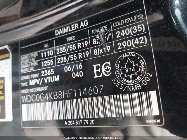 WDC0G4KB8HF114607 Mercedes-Benz m274