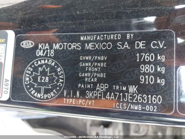 3KPFL4A71JE263160 KIA mpi nu
