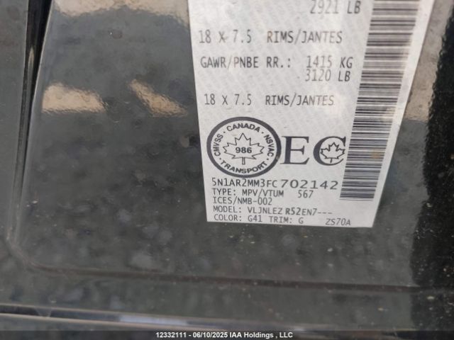 5N1AR2MM3FC702142 Nissan 2015