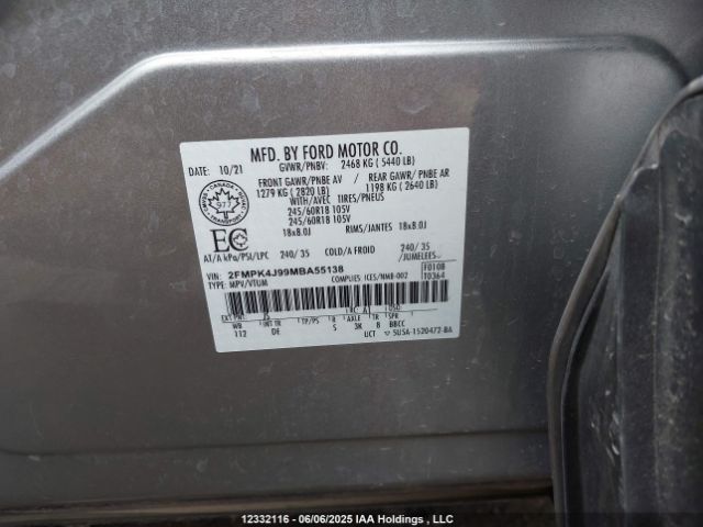 2FMPK4J99MBA55138 Ford 2.0l gtdi w/premium fuel