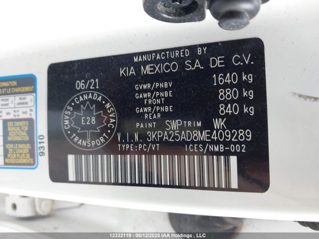 3KPA25AD8ME409289 KIA gamma ii