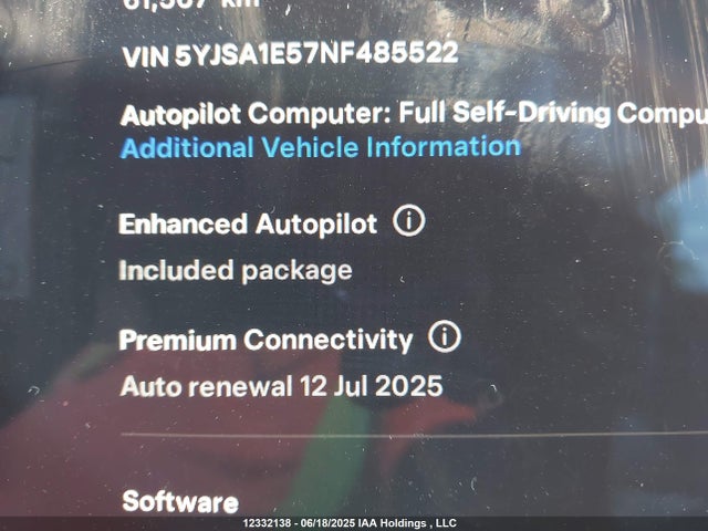 5YJSA1E57NF485522 Tesla MODEL S