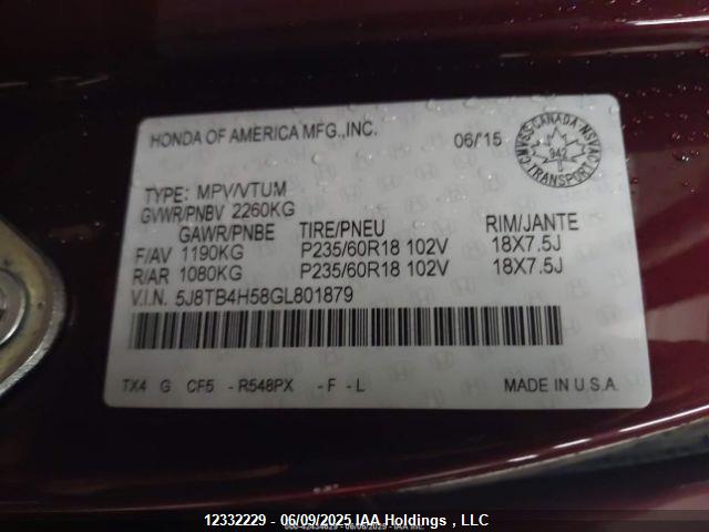 Acura j35z2 2016 5J8TB4H58GL801879 Image 10