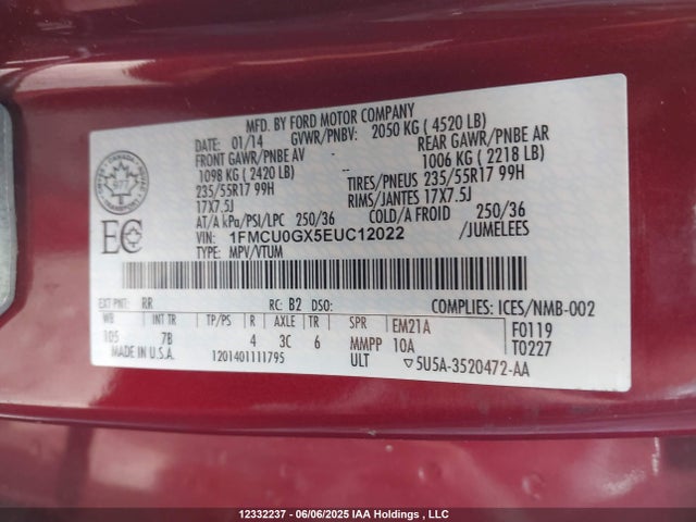 Ford Escape 2014 1FMCU0GX5EUC12022 Image 9