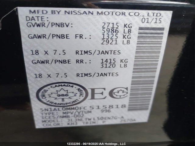5N1AL0MM0FC515818 Infiniti 2015