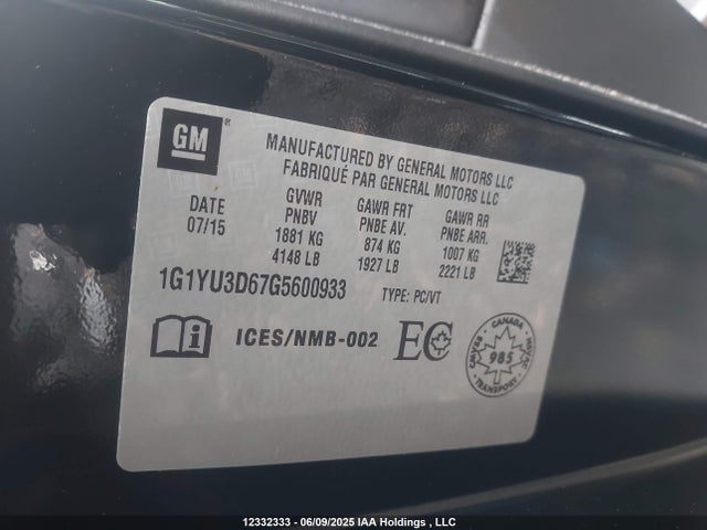 1G1YU3D67G5600933 Chevrolet lt4 - di, sc, afm, vvt, alum, gmna