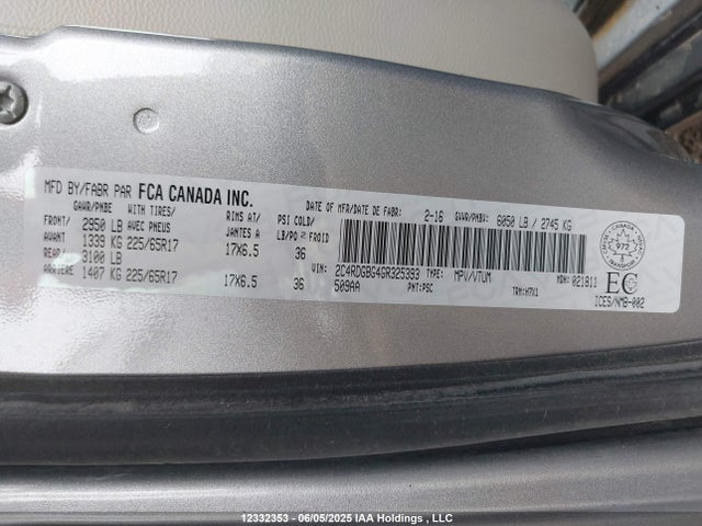 2C4RDGBG4GR325393 Dodge 2016
