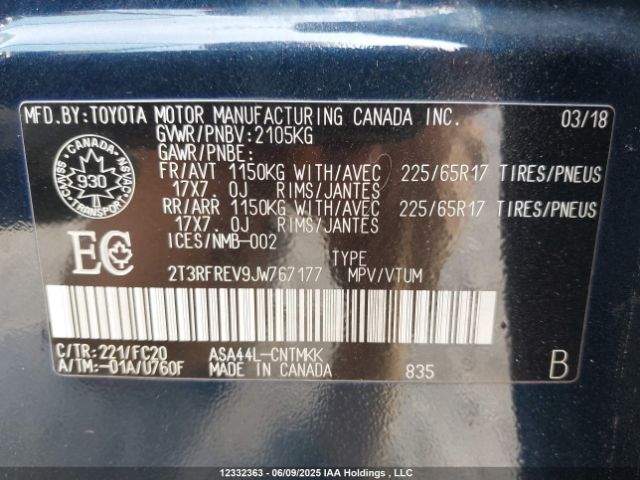 2T3RFREV9JW767177 Toyota Rav4 Xle