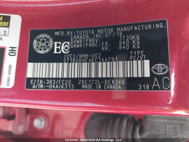 2T1BURHE4KC144791 Toyota Corolla L/le/xle/se/xse