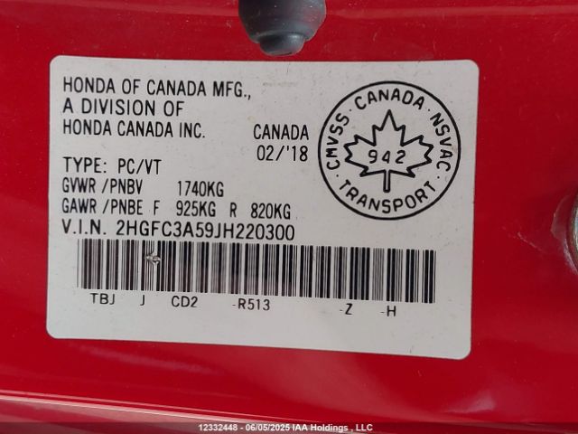 2HGFC3A59JH220300 Honda Civic Si Si