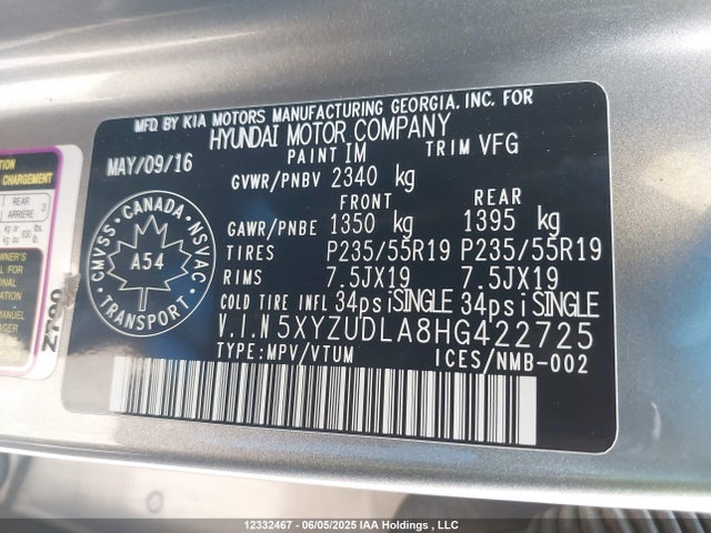5XYZUDLA8HG422725 Hyundai t-gdi theta ii