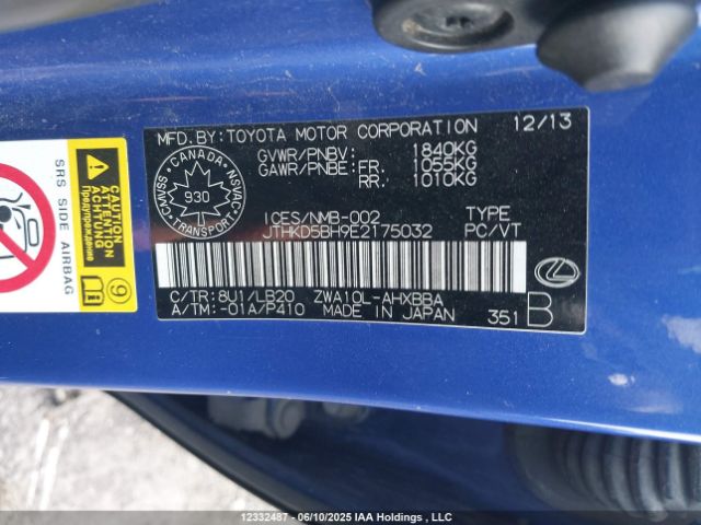 JTHKD5BH9E2175032 Lexus CT 200H