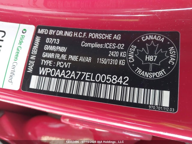 Porsche 2014 2014 WP0AA2A77EL005842 Image 9