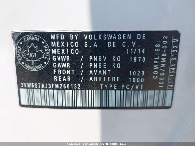 3VW5S7AJ3FM266132 Volkswagen 2015