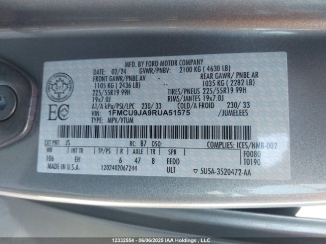 1FMCU9JA9RUA51575 Ford Escape Platinum