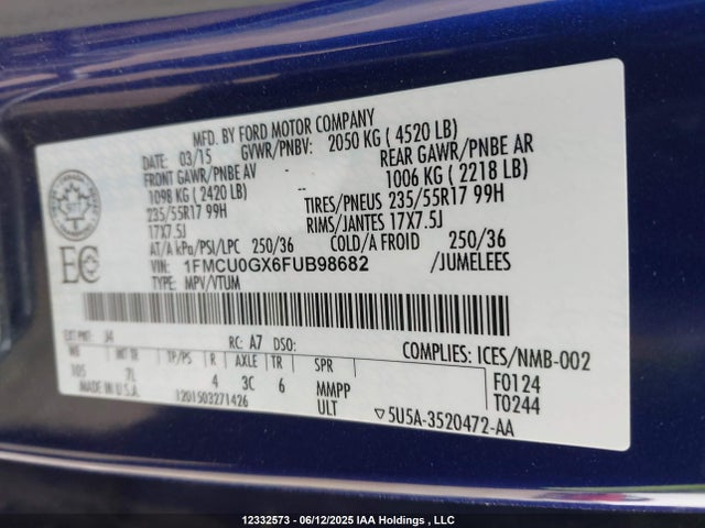 1FMCU0GX6FUB98682 Ford ESCAPE SE