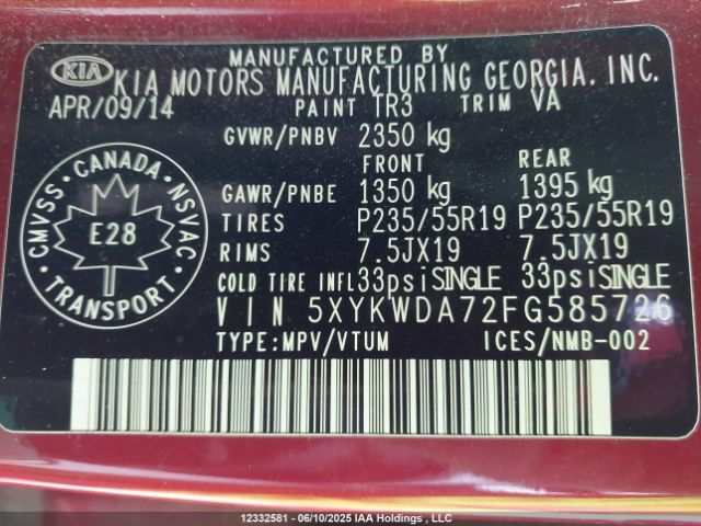 5XYKWDA72FG585726 KIA Sorento Sx/sx Limited