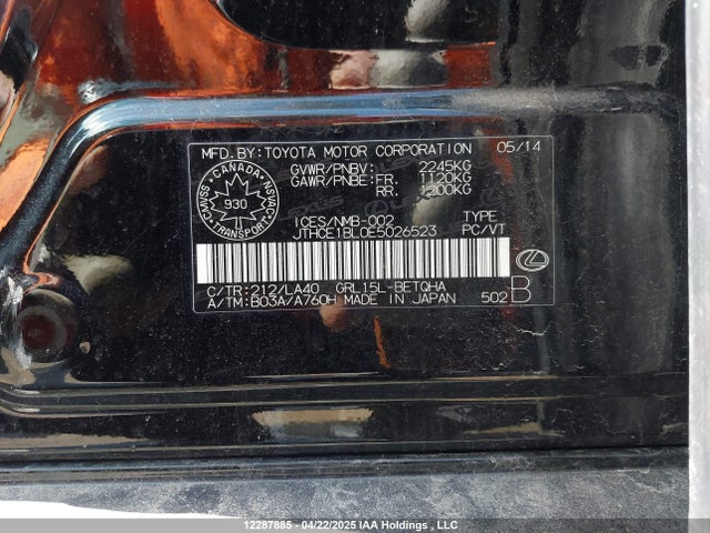 Lexus GS 350 2014 JTHCE1BL0E5026523 Image 9