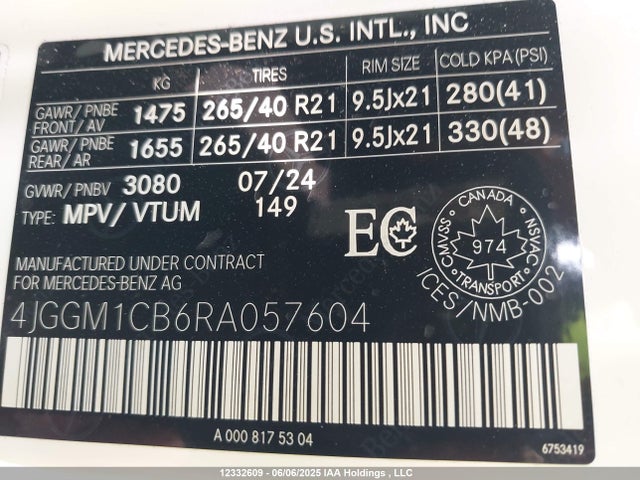 4JGGM1CB6RA057604 Mercedes-Benz electric motor