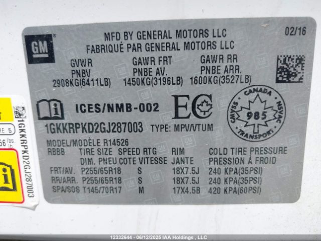 1GKKRPKD2GJ287003 GMC llt - sidi, alum, 60 degrees