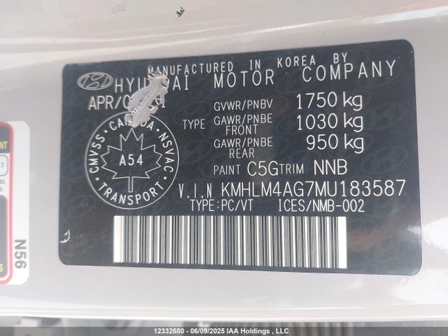 KMHLM4AG7MU183587 Hyundai mpi nu pe