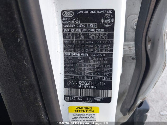 Land Rover lev3 sulev30 2015 SALVR2BG6FH995114 Image 9