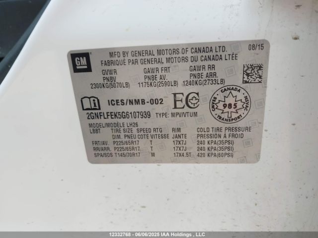 2GNFLFEK5G6107939 Chevrolet lea - e85 max, aluminum