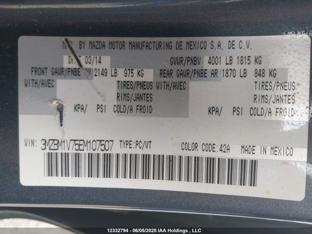 3MZBM1V75EM107507 Mazda pe