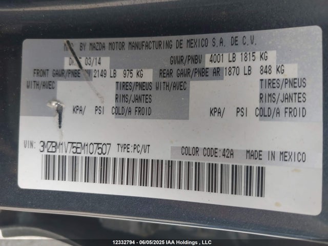 3MZBM1V75EM107507 Mazda pe