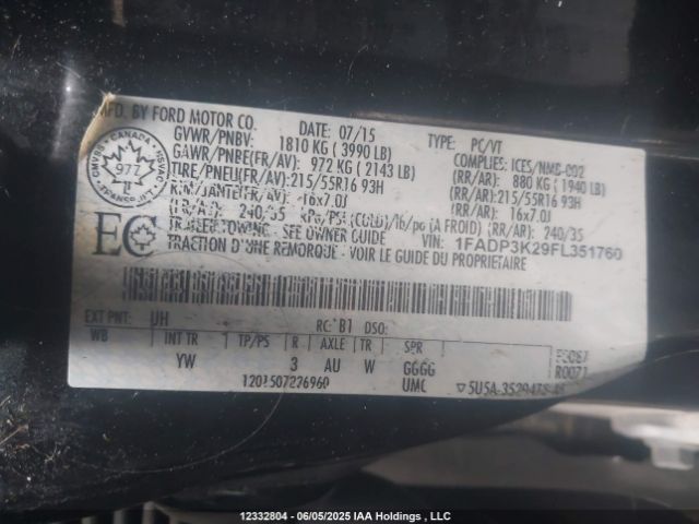 1FADP3K29FL351760 Ford 2015