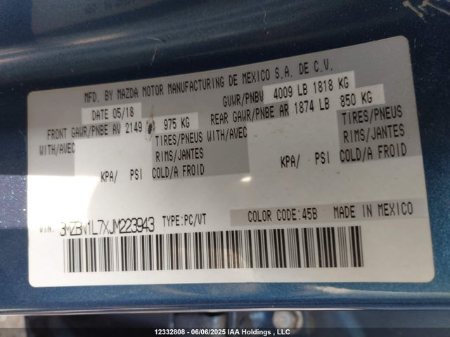 3MZBN1L7XJM223943 Mazda pe