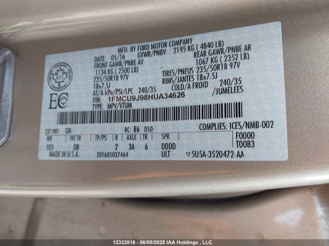 1FMCU9J98HUA34626 Ford 2017