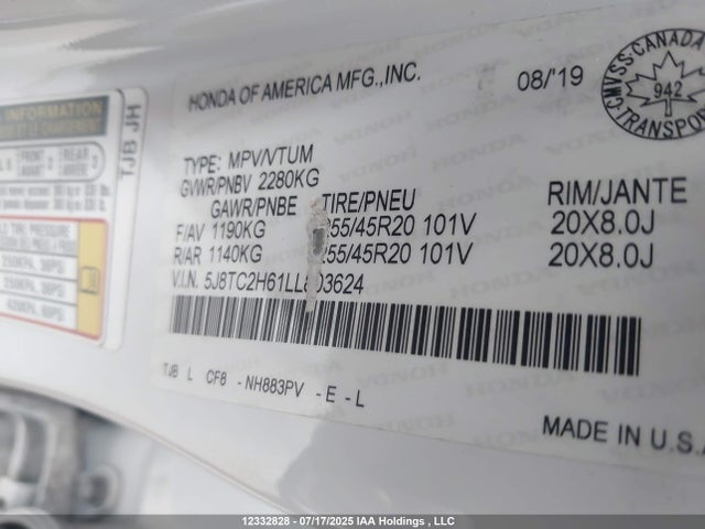 Acura k20c4 2020 5J8TC2H61LL803624 Image 9