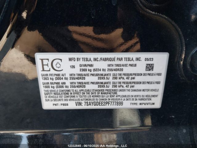 7SAYGDEE2PF777899 Tesla Model Y